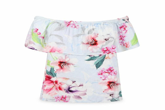 Front view of Lipsy London Women's Floral Off Shoulder Top UK 16 Viscose Blend