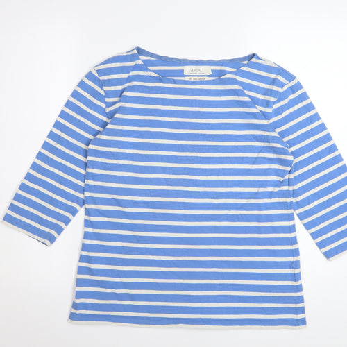 Seasalt Women’s Blue Striped 3/4 Sleeve Sailor Top UK 12 Cotton