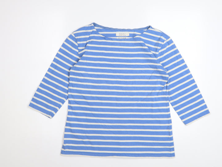 Seasalt Women’s Blue Striped 3/4 Sleeve Sailor Top UK 12 Cotton