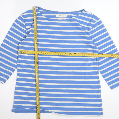 Seasalt Women’s Blue Striped 3/4 Sleeve Sailor Top UK 12 Cotton
