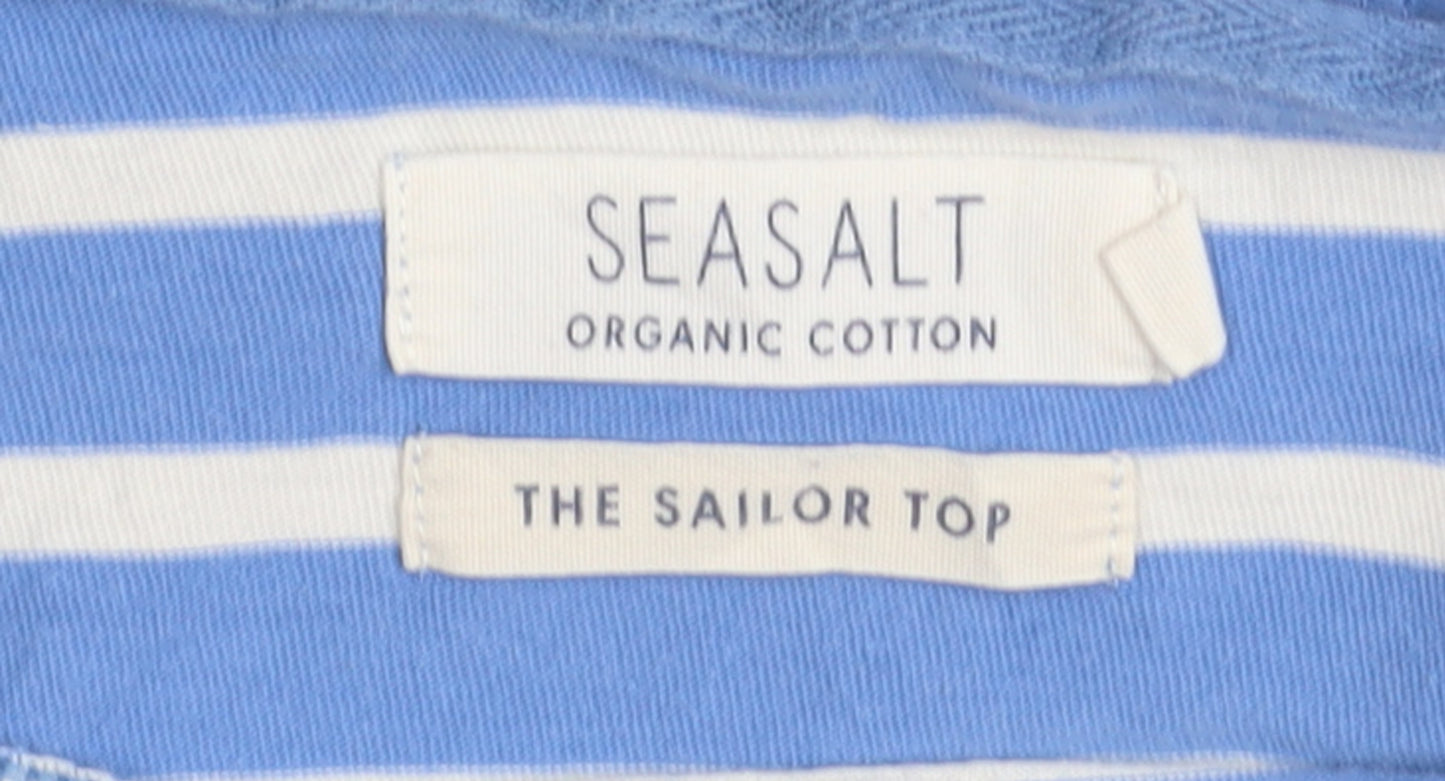 Seasalt Women’s Blue Striped 3/4 Sleeve Sailor Top UK 12 Cotton