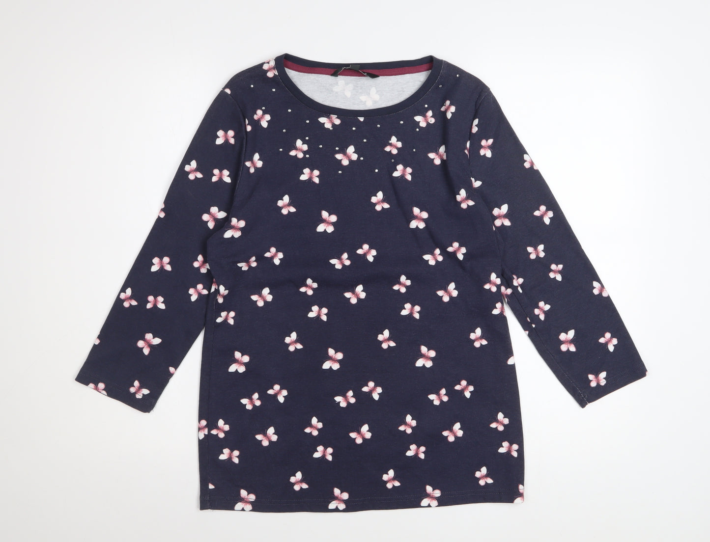 Bonmarché Women’s Blue Floral Beaded 3/4 Sleeve T-Shirt Size 14