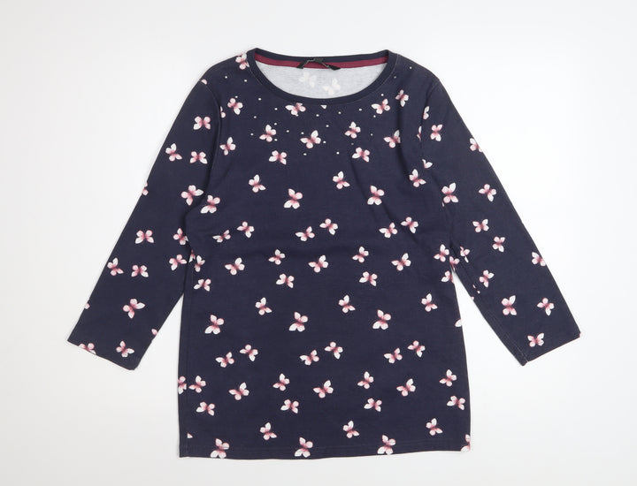 Bonmarché Women’s Blue Floral Beaded 3/4 Sleeve T-Shirt Size 14