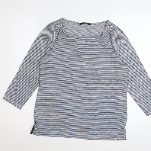 Jasper Conran Women's Blue Striped 3/4 Sleeve Cotton Top Size 12