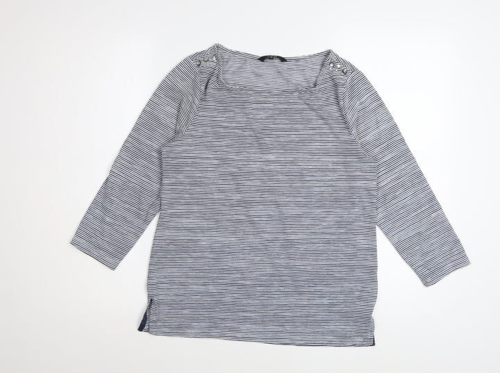 Jasper Conran Women's Blue Striped 3/4 Sleeve Cotton Top Size 12