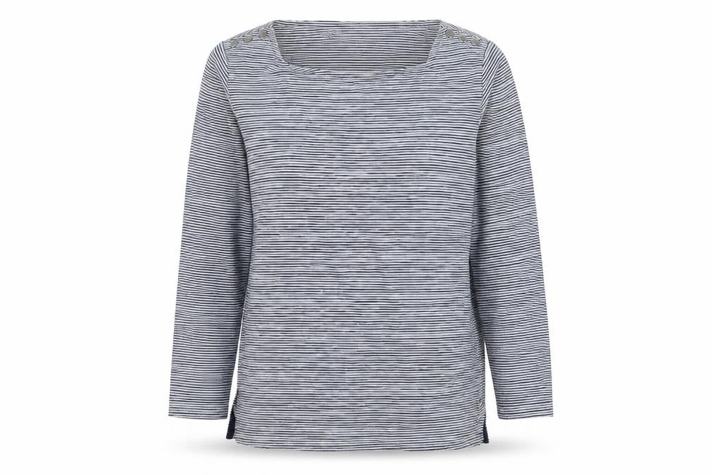 Jasper Conran Women's Blue Striped 3/4 Sleeve Cotton Top Size 12