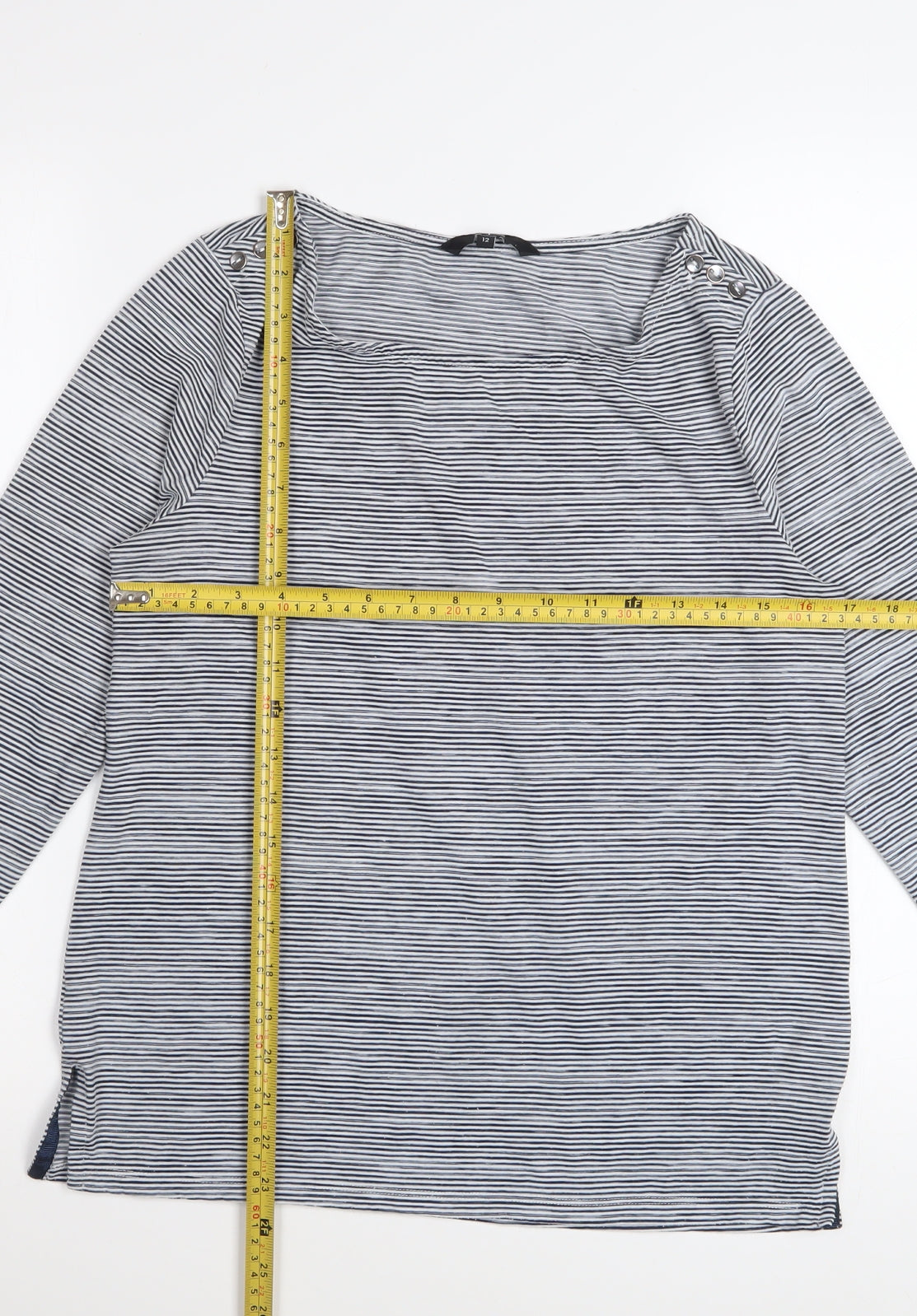 Jasper Conran Women's Blue Striped 3/4 Sleeve Cotton Top Size 12