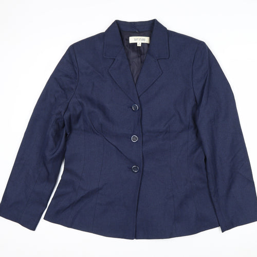 Suit Studio Women's Blue Polyester Lined Single-Breasted Blazer Size 12