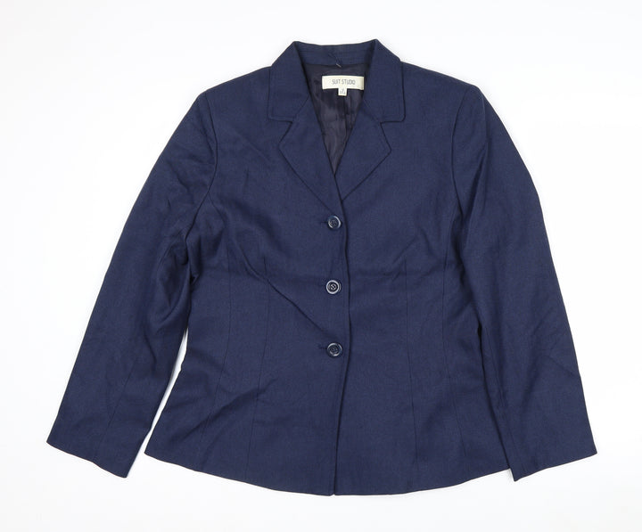 Suit Studio Women's Blue Polyester Lined Single-Breasted Blazer Size 12