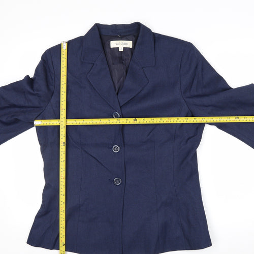 Suit Studio Women's Blue Polyester Lined Single-Breasted Blazer Size 12