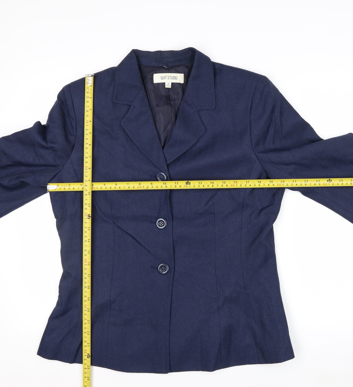 Suit Studio Women's Blue Polyester Lined Single-Breasted Blazer Size 12
