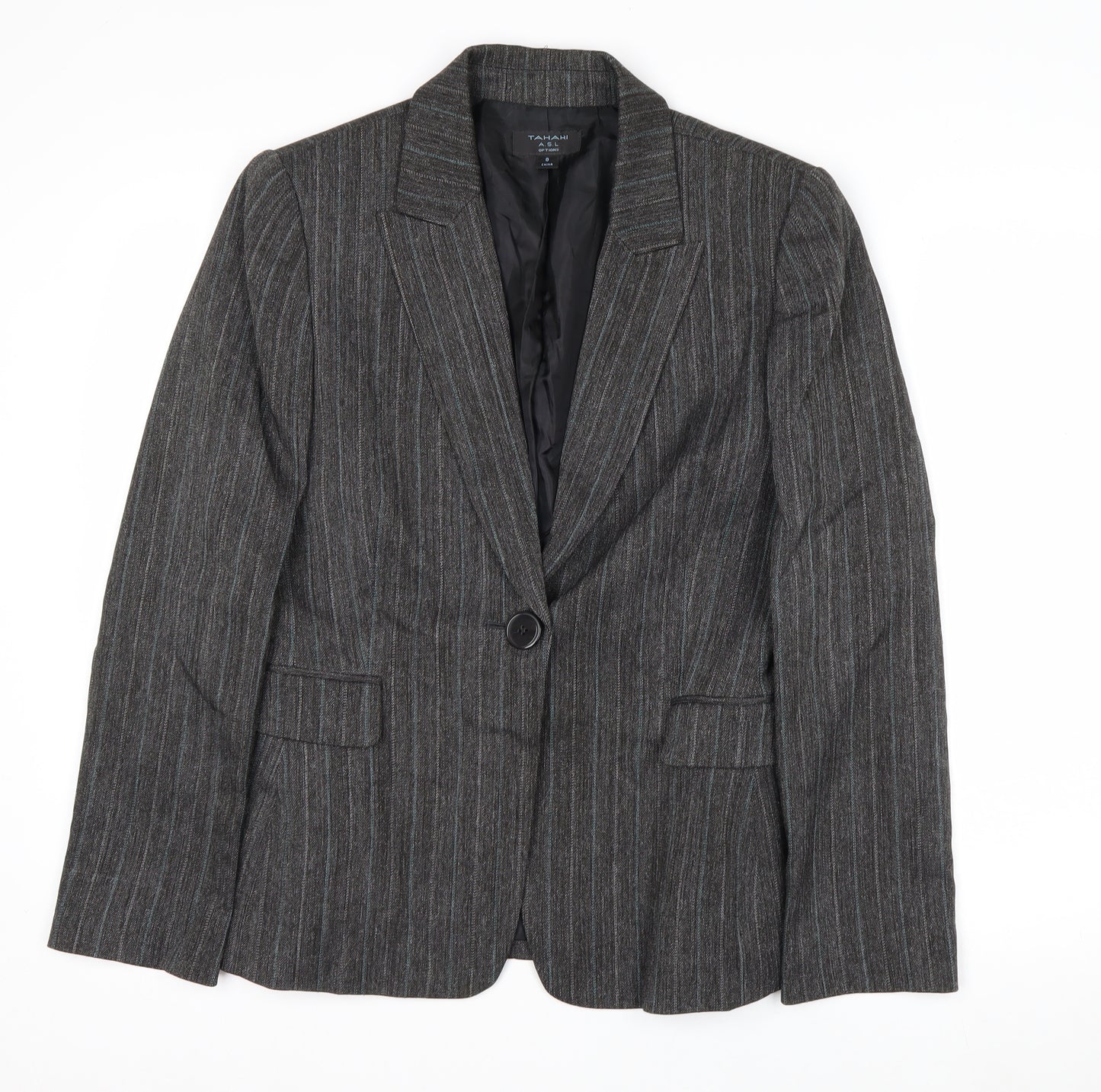 Tahari ASL Women's Grey Pinstripe Single-Breasted Blazer Size 8