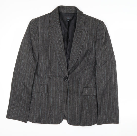 Tahari ASL Women's Grey Pinstripe Single-Breasted Blazer Size 8