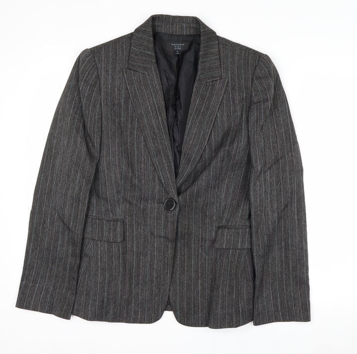 Tahari ASL Women's Grey Pinstripe Single-Breasted Blazer Size 8
