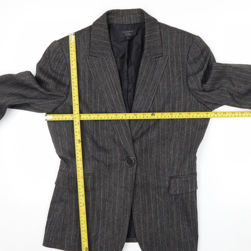 Tahari ASL Women's Grey Pinstripe Single-Breasted Blazer Size 8