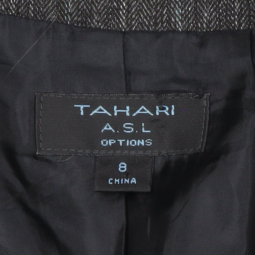 Tahari ASL Women's Grey Pinstripe Single-Breasted Blazer Size 8
