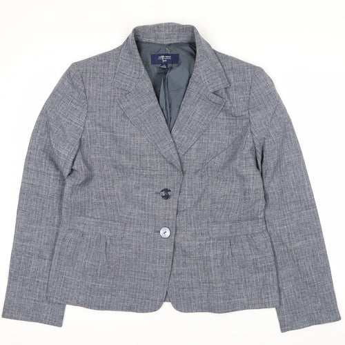 Jones Wear Women Grey Checked Suit Jacket Size 12 Classic Fit