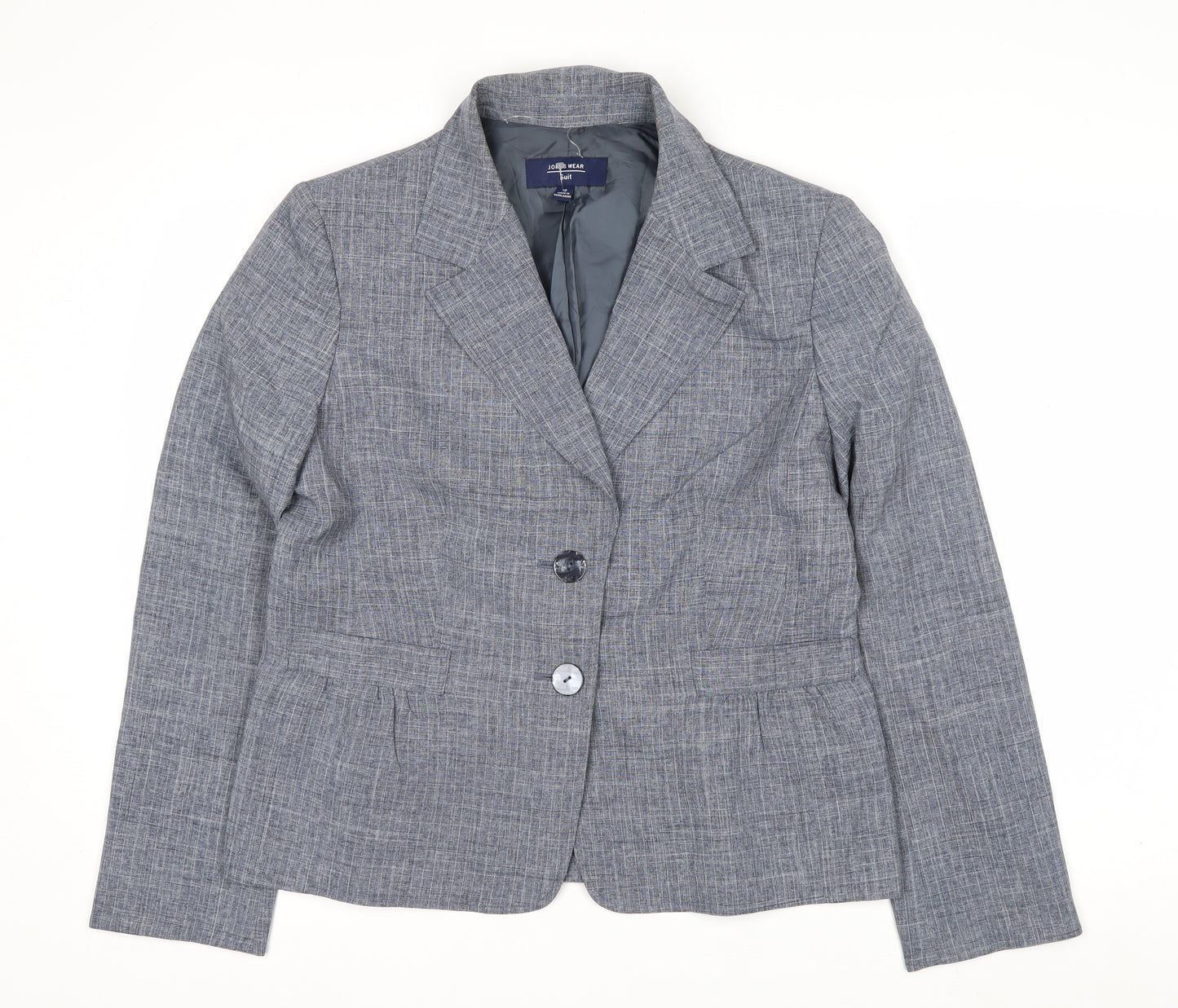 Jones Wear Women Grey Checked Suit Jacket Size 12 Classic Fit