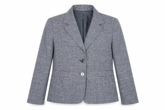 Front view of Jones Wear Women Grey Checked Suit Jacket, size 12, Classic Fit