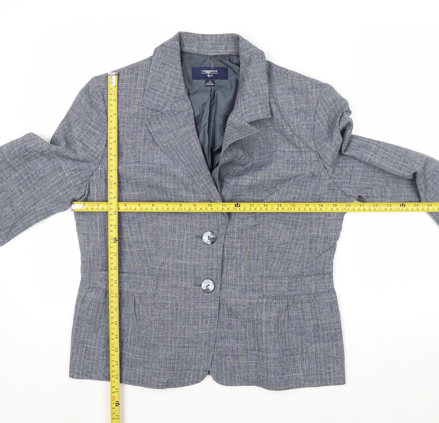 Jones Wear Women Grey Checked Suit Jacket Size 12 Classic Fit