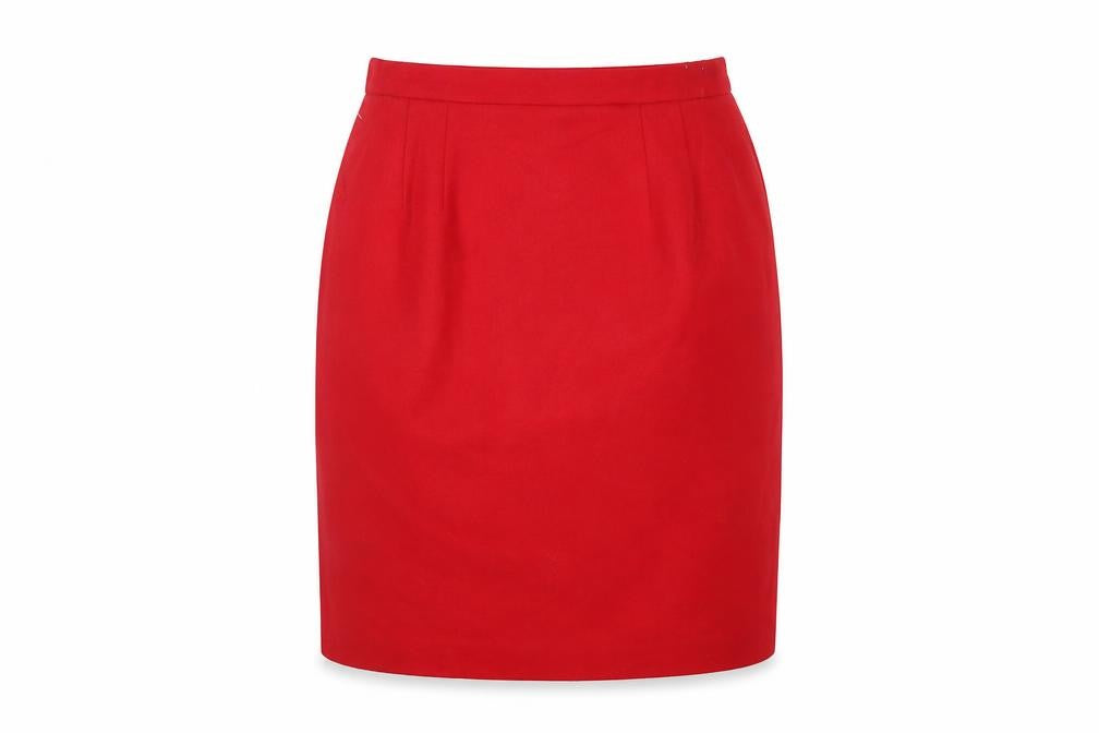 Front view of Worthington Women's Red Wool Pencil Skirt, size 12, Petite