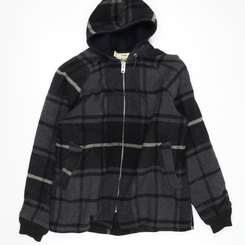 Woolrich Men's Grey Check Wool Hooded Jacket Size L Warm Winter Coat