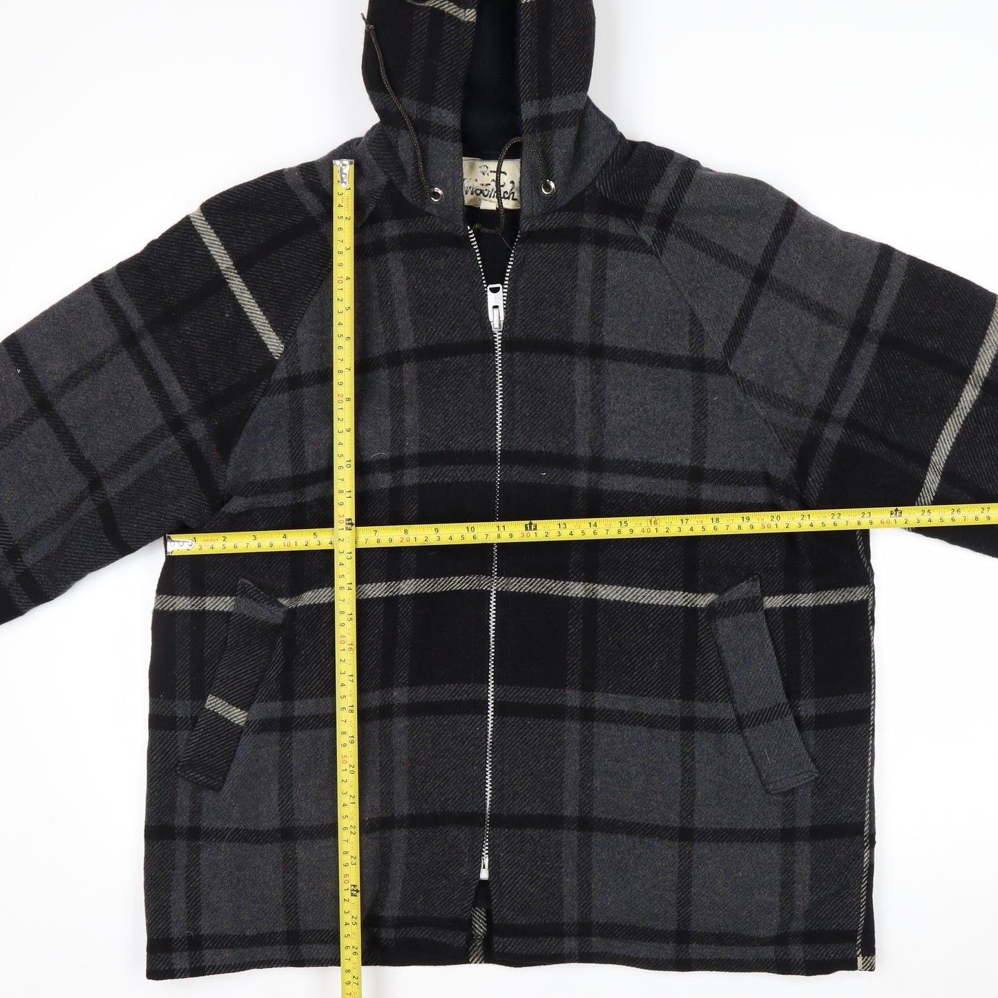 Woolrich Men's Grey Check Wool Hooded Jacket Size L Warm Winter Coat