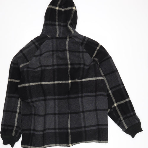 Woolrich Men's Grey Check Wool Hooded Jacket Size L Warm Winter Coat