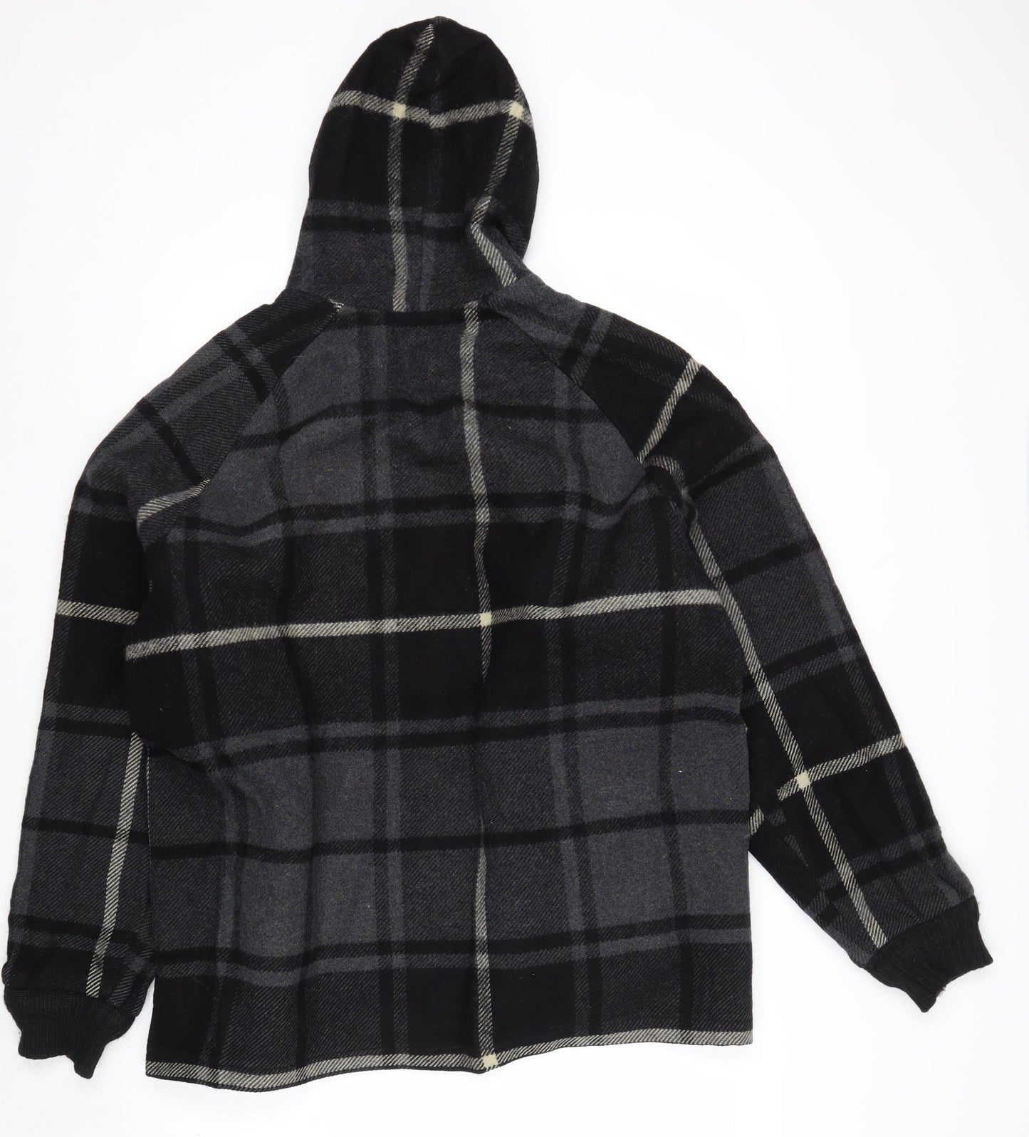 Woolrich Men's Grey Check Wool Hooded Jacket Size L Warm Winter Coat