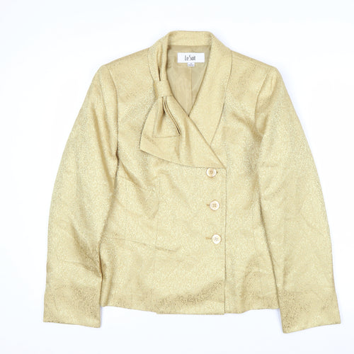 Le Suit Women's Beige Gold Jacquard Double-Breasted Blazer Size 10