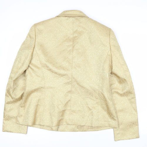 Le Suit Women's Beige Gold Jacquard Double-Breasted Blazer Size 10