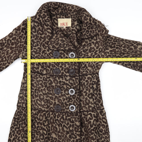 BKE Womens Brown Leopard Print Pea Coat Medium Double Breasted Autumn