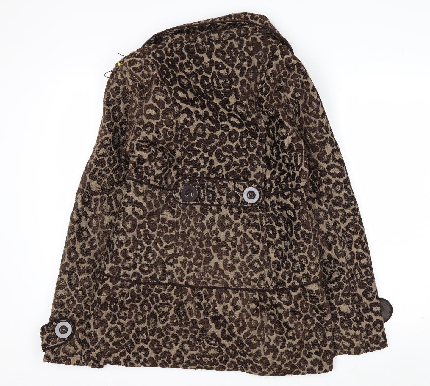 BKE Womens Brown Leopard Print Pea Coat Medium Double Breasted Autumn