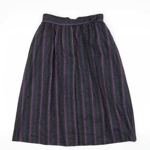 Abvien Women’s Purple Wool Striped A-Line Midi Skirt Size 12