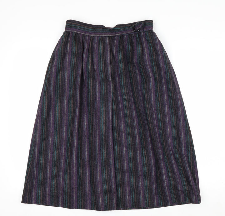 Abvien Women’s Purple Wool Striped A-Line Midi Skirt Size 12
