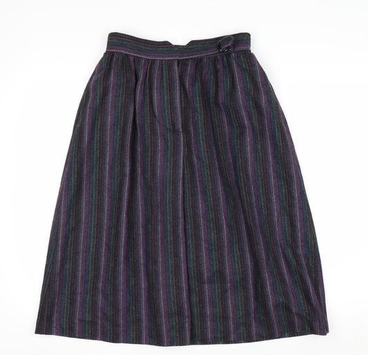 Abvien Women’s Purple Wool Striped A-Line Midi Skirt Size 12