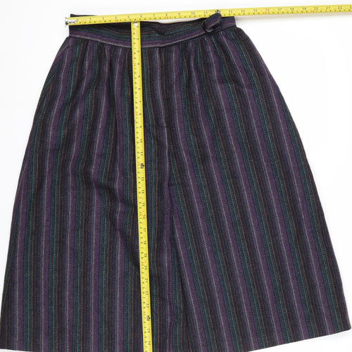 Abvien Women’s Purple Wool Striped A-Line Midi Skirt Size 12