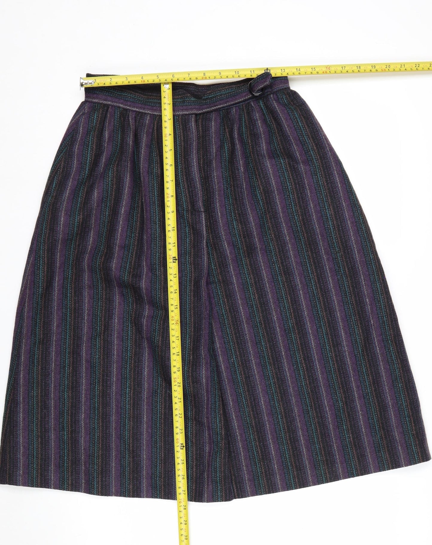 Abvien Women’s Purple Wool Striped A-Line Midi Skirt Size 12