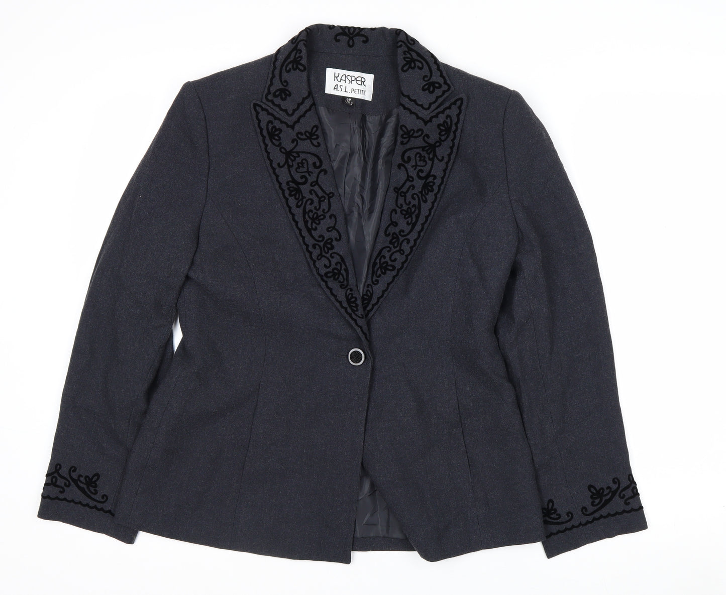 Kasper ASL Petite Black Embroidered Blazer Women’s Size 10