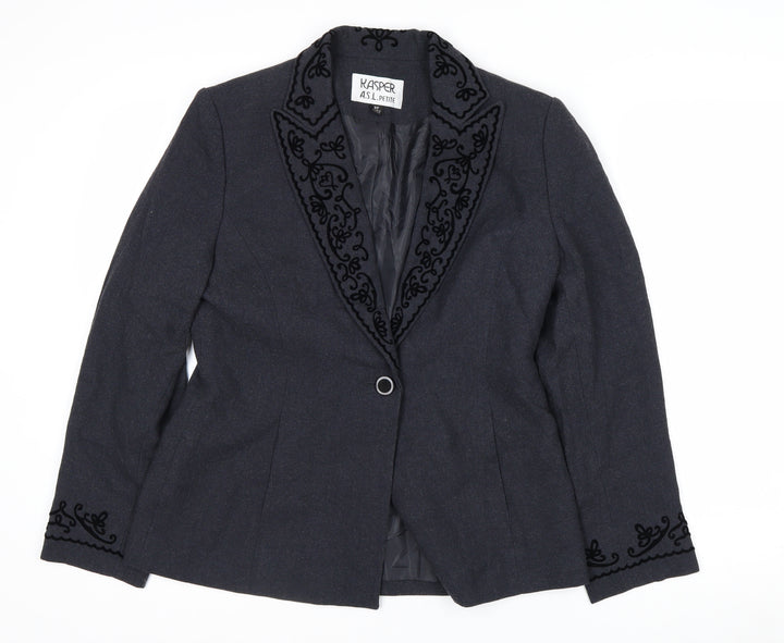 Kasper ASL Petite Black Embroidered Blazer Women’s Size 10