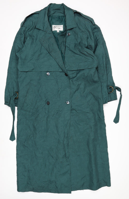 J.Gallery Women's Green Long Belted Trench Coat Size 12