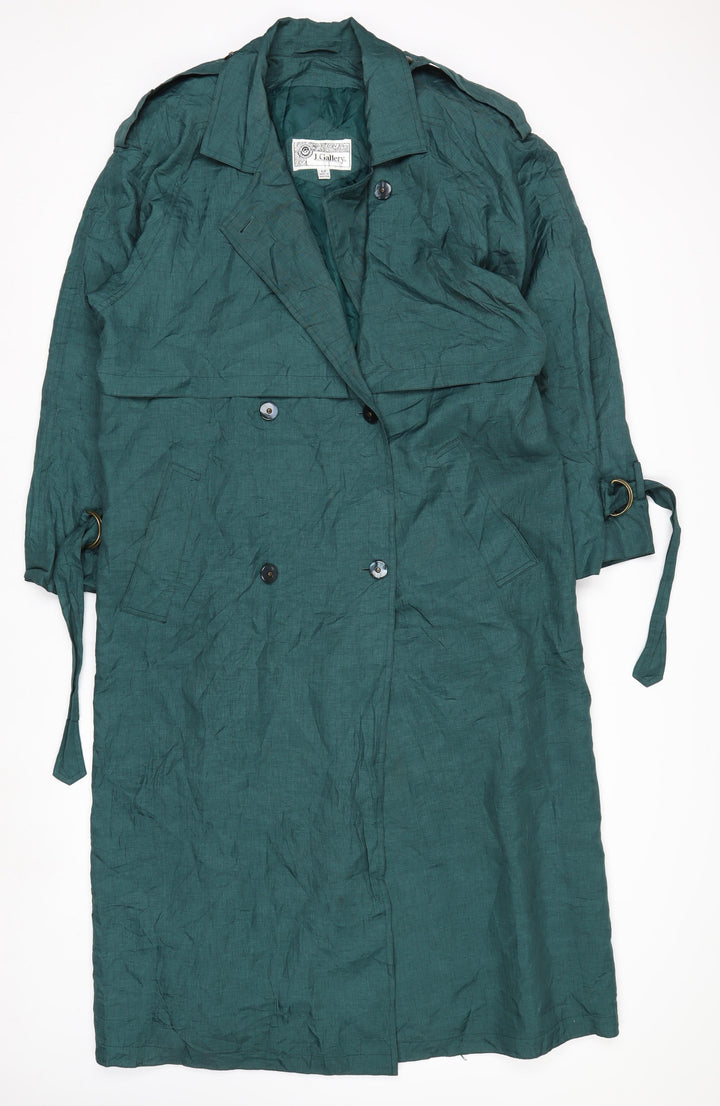 J.Gallery Women's Green Long Belted Trench Coat Size 12