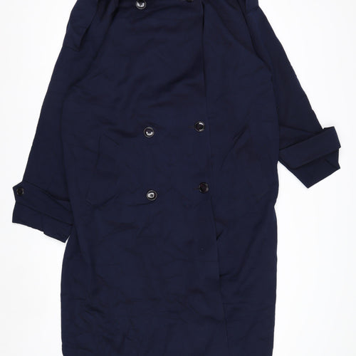 Larry Levine Women's Blue Long Trench Coat Size 12 Classic Style