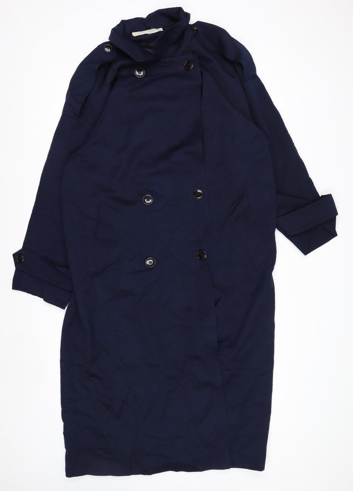 Larry Levine Women's Blue Long Trench Coat Size 12 Classic Style