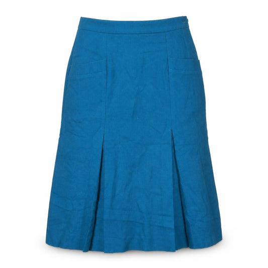 Front view of Austin Reed Women's Blue Wool A-Line Midi Skirt, size 14