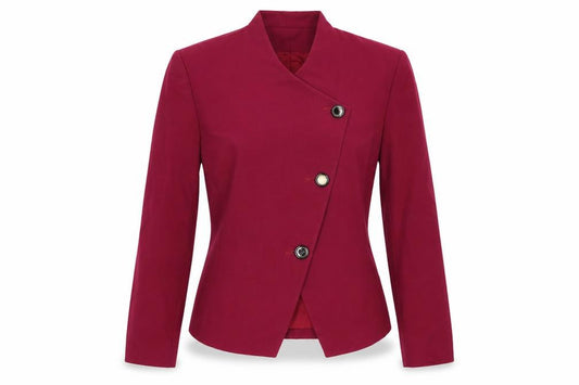 Front view of Saville women’s red double-breasted suit jacket, size UK 10, classic fit