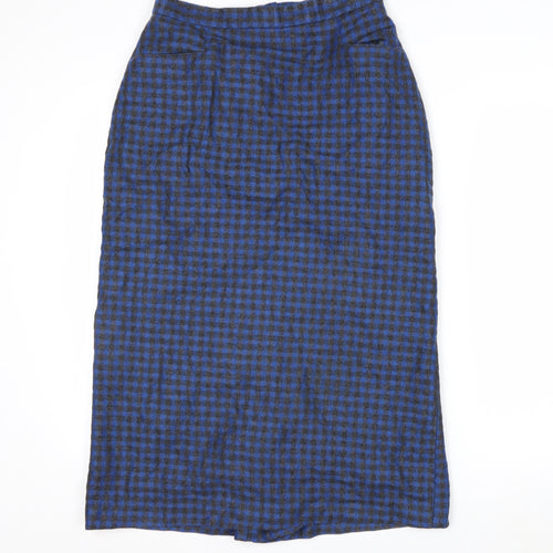Intentions Women’s Blue Check Wool Midi Pencil Skirt Size 12