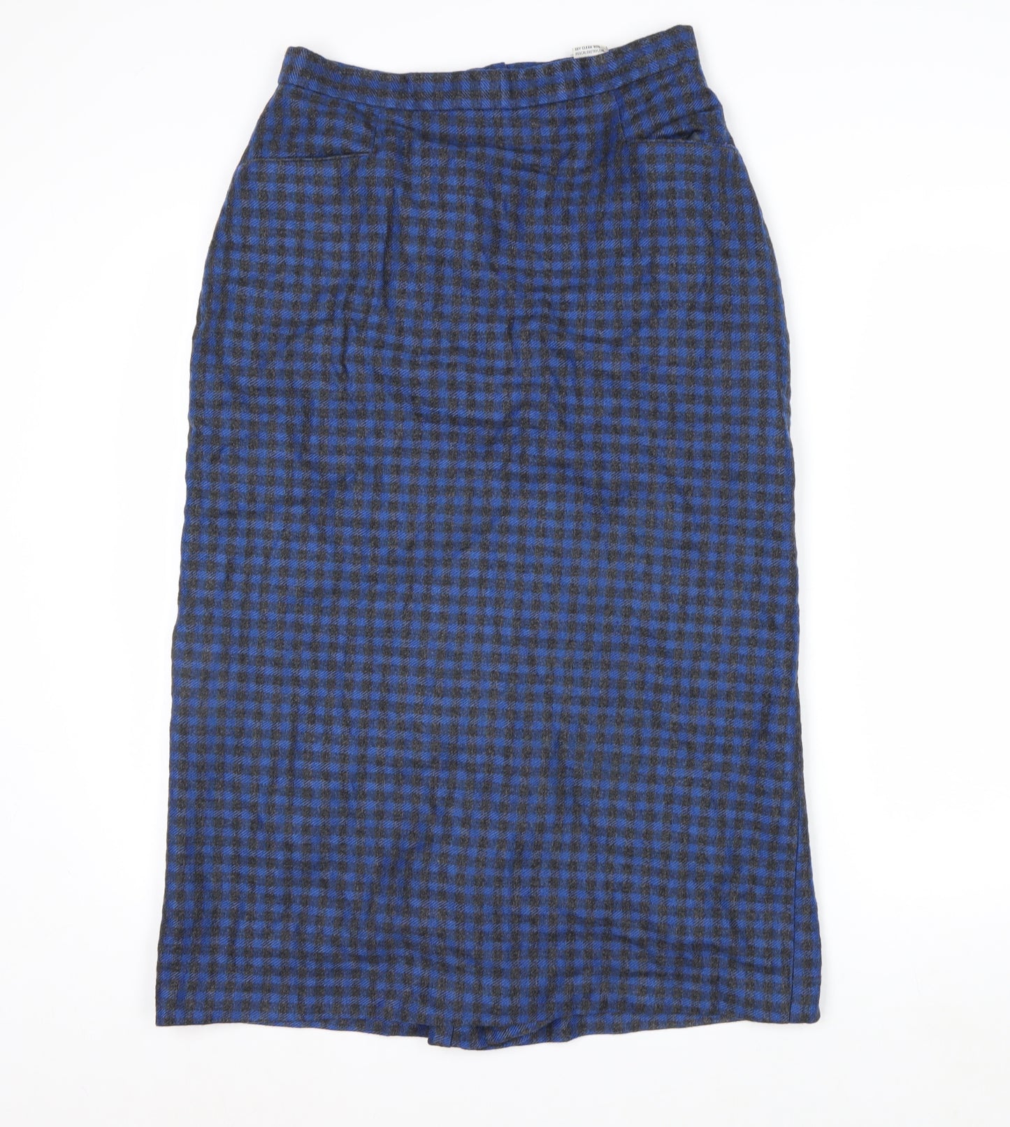 Intentions Women’s Blue Check Wool Midi Pencil Skirt Size 12