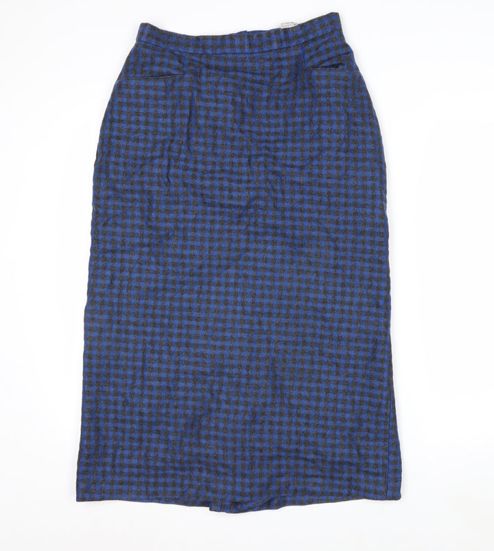 Intentions Women’s Blue Check Wool Midi Pencil Skirt Size 12