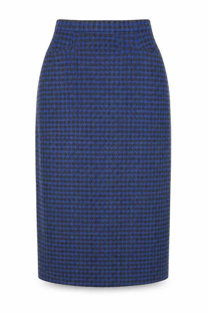 Intentions Women’s Blue Check Wool Midi Pencil Skirt Size 12